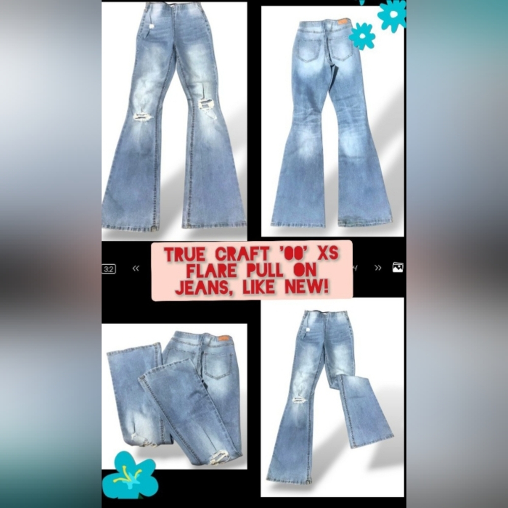 True Craft Light Blue Flare Pull-On Jeans - XS